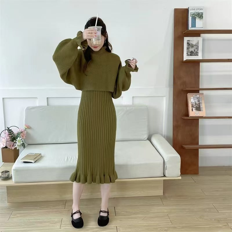 Damen Strickkleid mit hochgeschlossenem Kragen und Rippstruktur Krohn-e