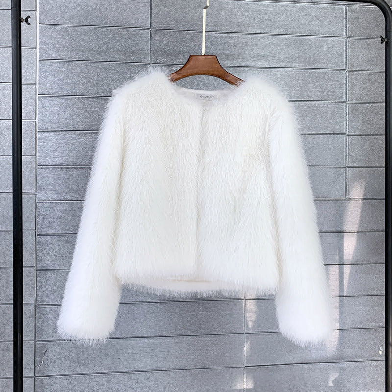 Damen Flauschige Kurzjacke aus hochwertigem Kunstfell mit eleganten Ärmeln Krohn-e