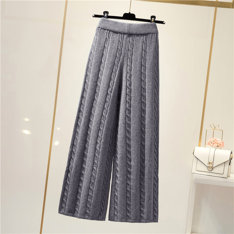 Damen Strickweite Palazzo-Hose mit Zopfmuster Krohn-e
