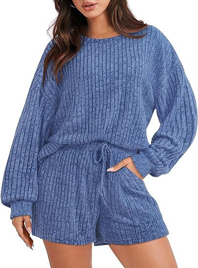 Damen gemütlicher Fleece Lounge-Anzug mit weiten Ärmeln und elastischem Bund Krohn-e