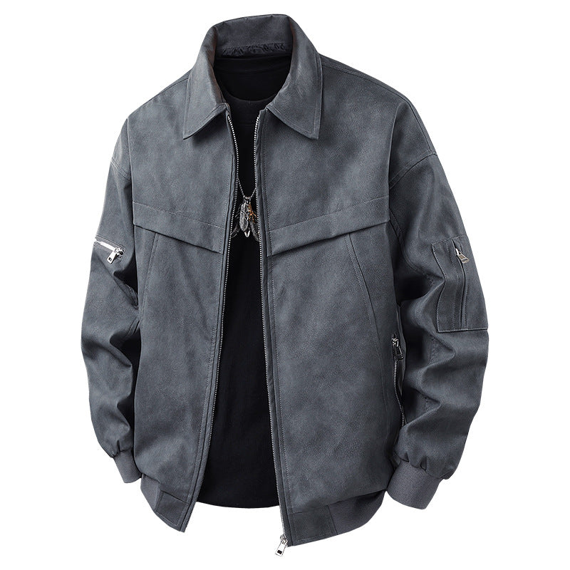 Herren Kunstlederjacke im lässigen Biker-Stil mit praktischen Taschen Krohn-e
