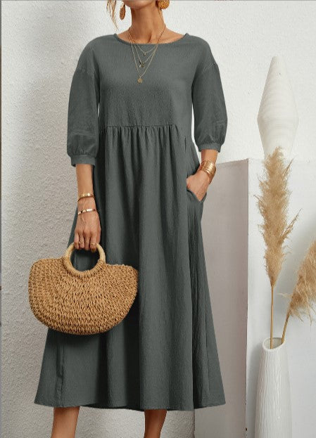 Damen Freizeitmaxikleid mit luftigen Ärmeln und seitlichen Taschen Krohn-e