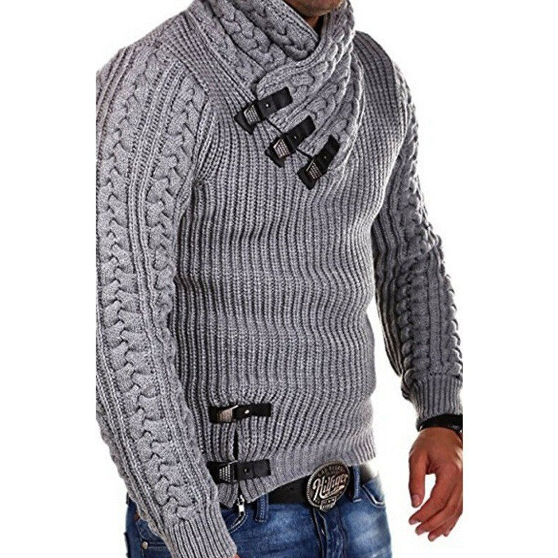 Herren modischer Strickpullover mit hohem Kragen und stilvollen Riegeln Krohn-e
