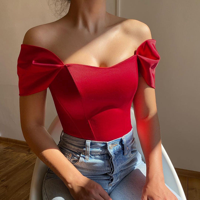 Damen Elegantes Off-Shoulder Oberteil mit Puffärmeln Krohn-e