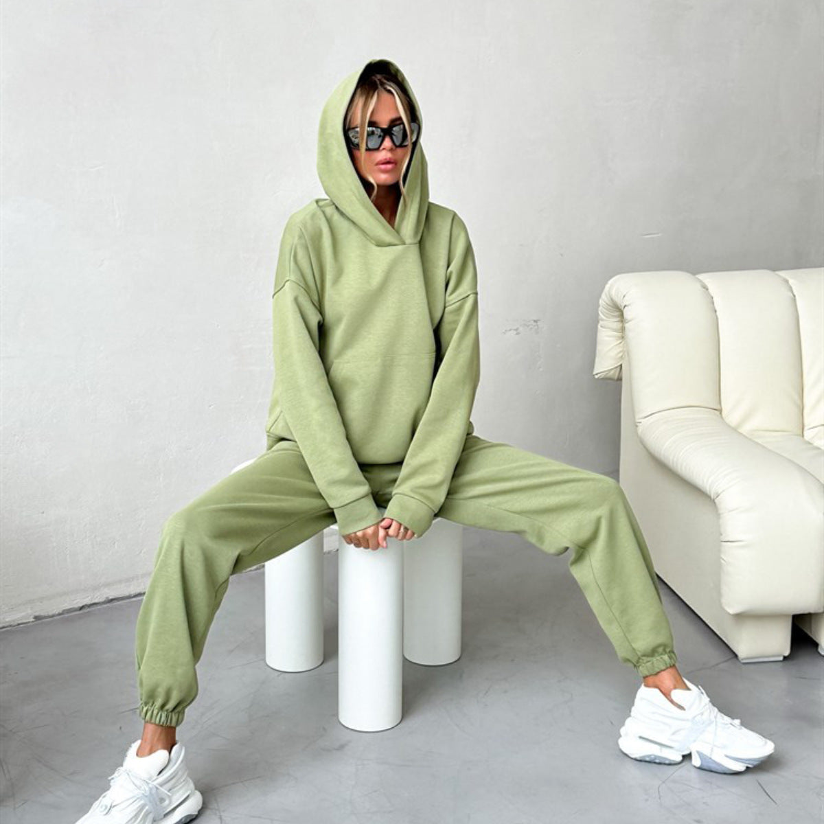 Damen Bequemes Hoodie-Trainingsanzug-Set mit elastischen Bündchen Krohn-e