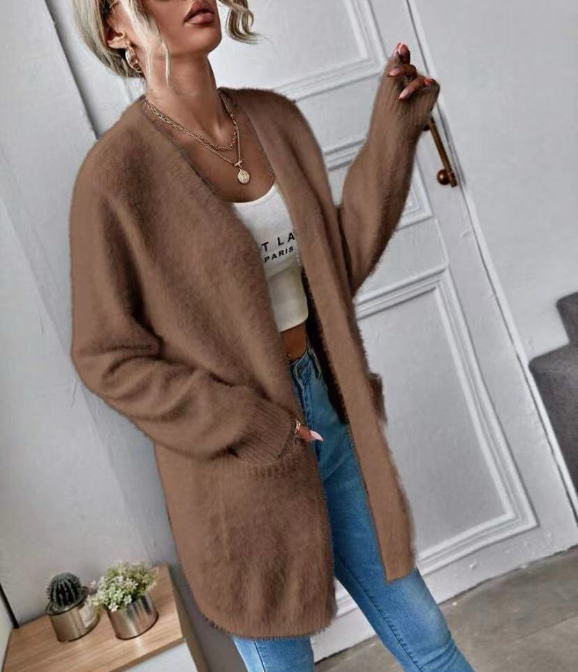 Damen Flauschiger Offener Cardigan aus weichem Material Krohn-e