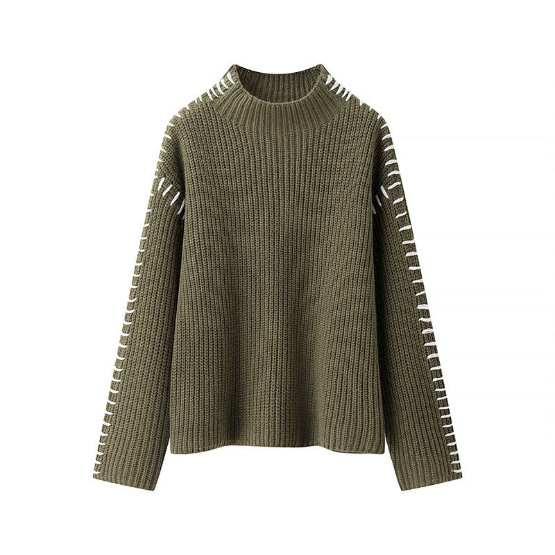 Damen Grobstrickpullover mit hohem Kragen und dekorativen Details Krohn-e