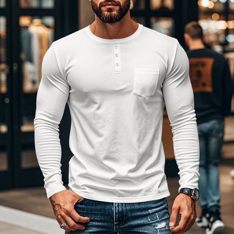 Herren Langarmshirt mit Knopfleiste und Brusttasche Krohn-e