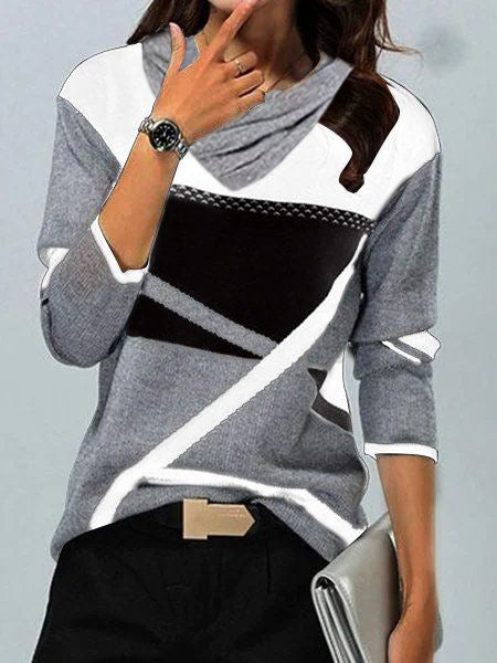 Fudus modischer bedruckter Plissee-Langarm-Shirt mit V-Ausschnitt