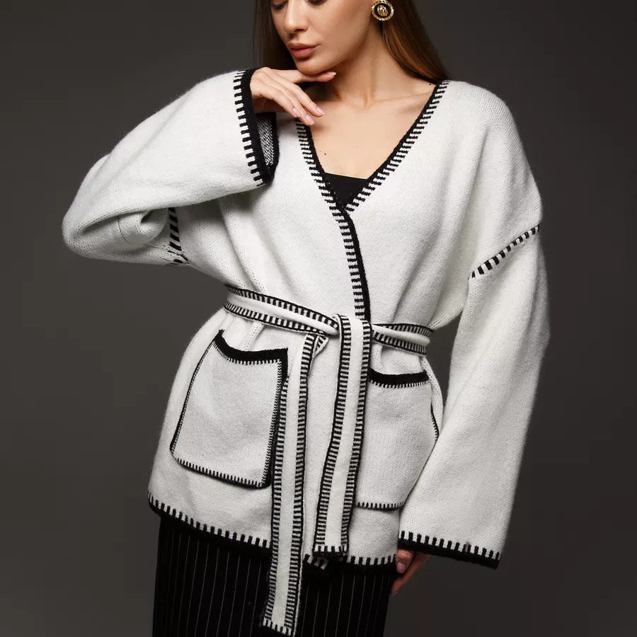 Damen Komfortabler Strick-Cardigan mit praktischen Taschen und Taillengürtel Krohn-e