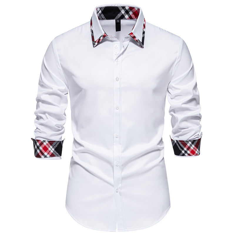 Herren elegantes Langarmhemd mit kontrastierenden Karodetails Krohn-e