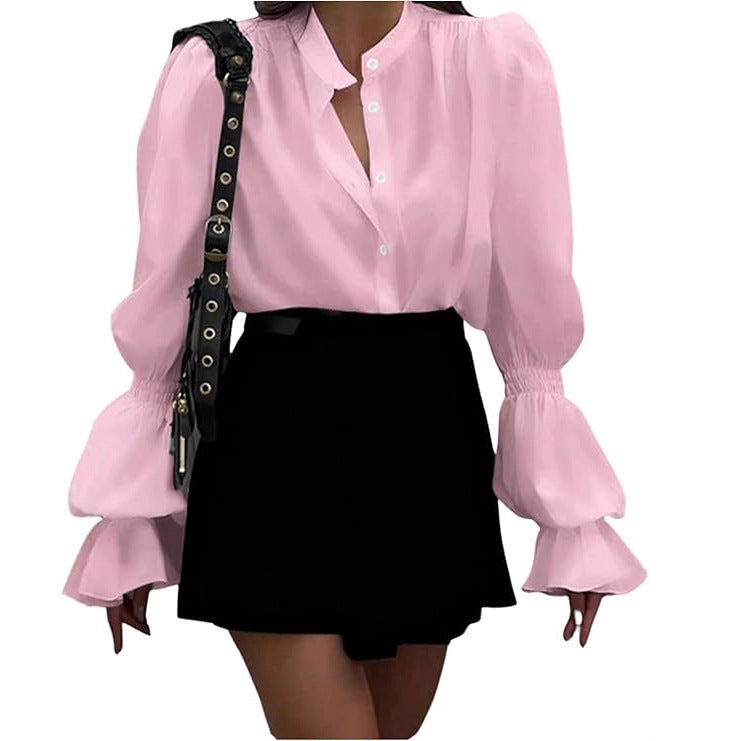 Damen Bluse mit eleganten Puffärmeln und zeitlosem Stehkragen Krohn-e