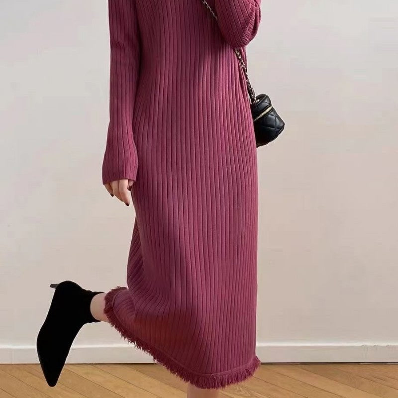 Damen Strickkleid mit hohem Kragen und Rippenstruktur Krohn-e