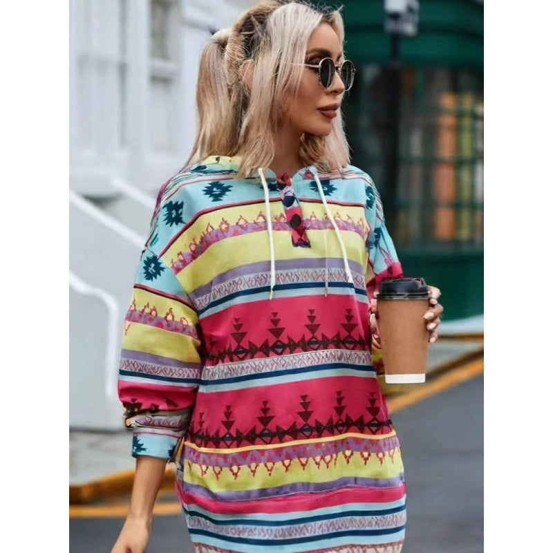 Damen Relaxed Fit Bohemian Grafik Hoodie Krohn-e