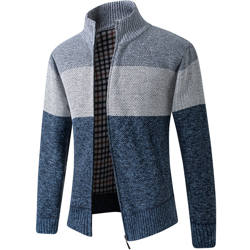 Herren Modische Strickjacke mit hohem Kragen und gestreiftem Design Krohn-e