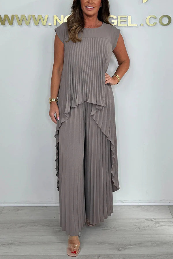 Damen elegantes Plissee-Jumpsuit mit asymmetrischem Saum und fließendem Design Krohn-e