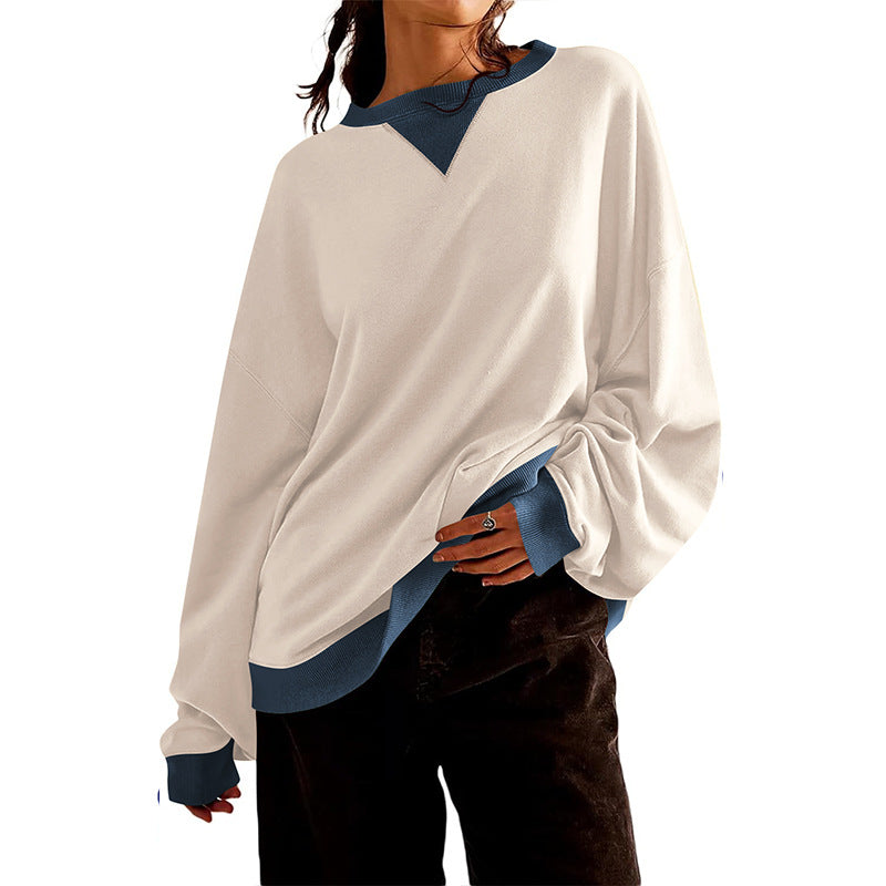 Damen lässiges Sweatshirt mit V-Ausschnitt und Kontrastbündchen Krohn-e