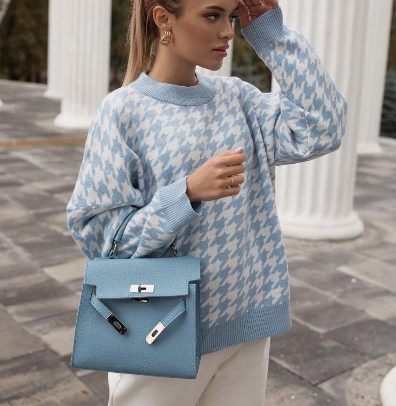 Damen Grobstrickpullover mit modernem Hahnentrittmuster und lässigem Schnitt Krohn-e