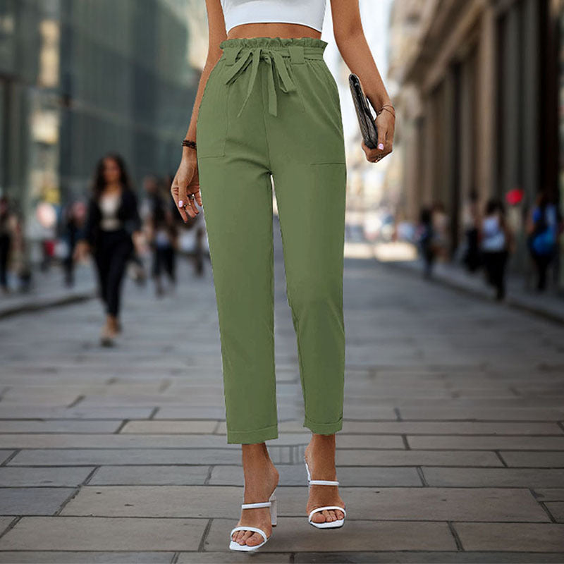 Damen elegante Chino-Hose mit hohem Bund und Taillenzug Krohn-e