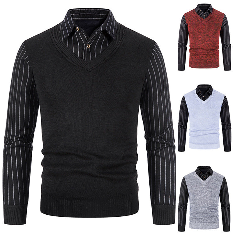Herren Strickpullover mit V-Ausschnitt und kontrastierenden Ärmeln Krohn-e