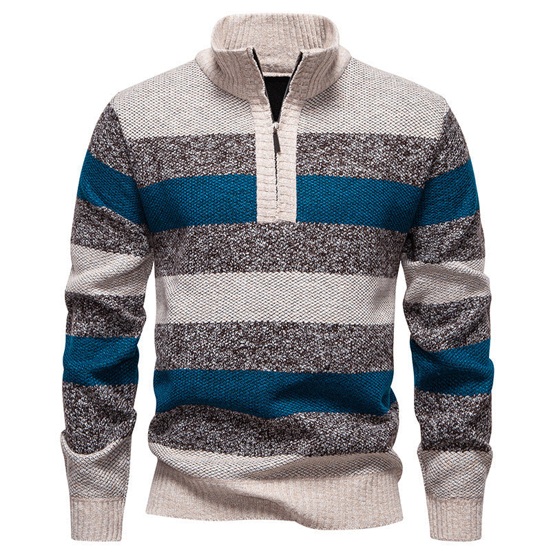 Herren modischer Strickpullover mit halbem Reißverschluss und gestreiftem Muster Krohn-e