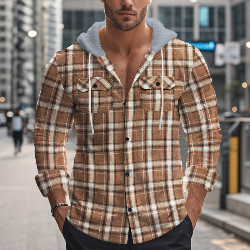 Herren Karierte Hemdjacke mit Kapuze und praktischen Taschen Krohn-e