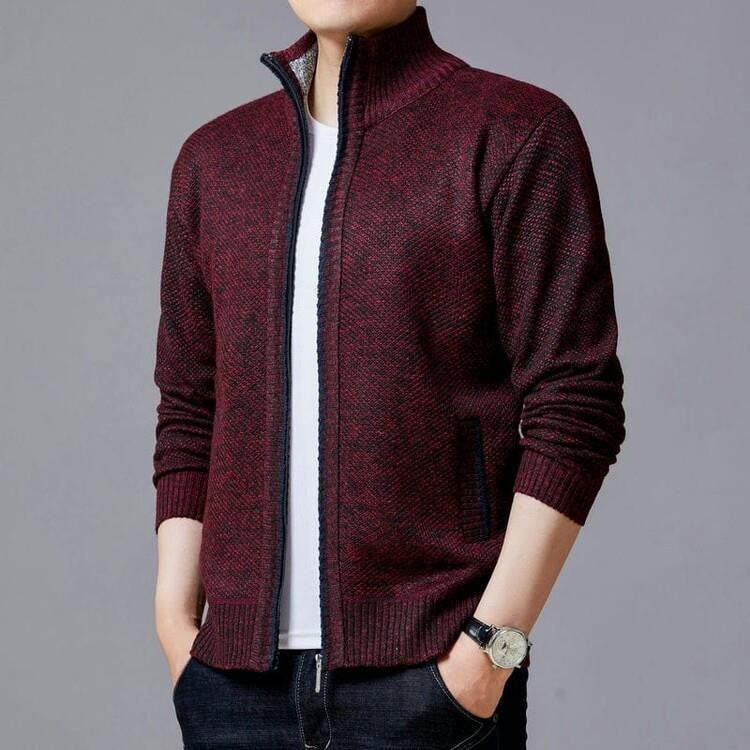 Herren Strickjacke mit modernem Zipper und hohen Kragen Krohn-e
