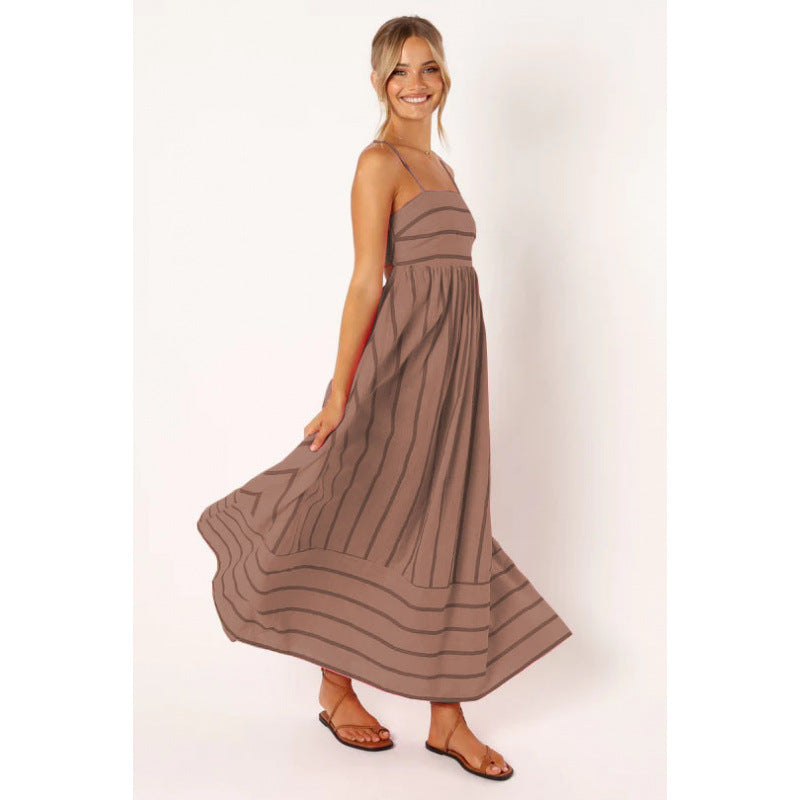 Damen Maxikleid mit feinen Streifen und elastischem Taillenbund Krohn-e