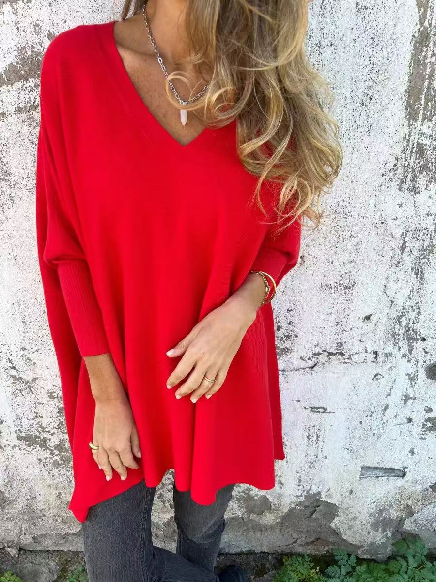 Damen Oversized V-Ausschnitt Pullover im luftigen Design Krohn-e