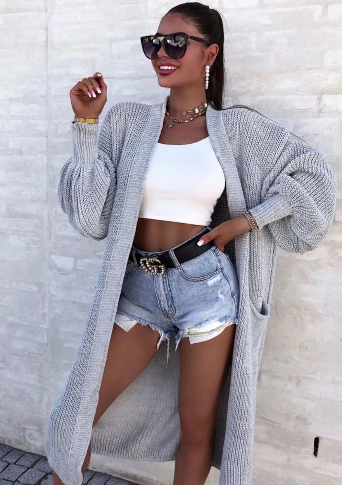 Damen Strickmantel mit weitem Schnitt und tiefen Taschen Krohn-e
