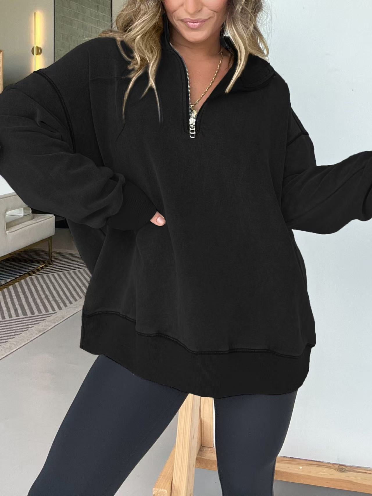 Damen Bequemer Fleece-Pullover mit halbem Reißverschluss Krohn-e