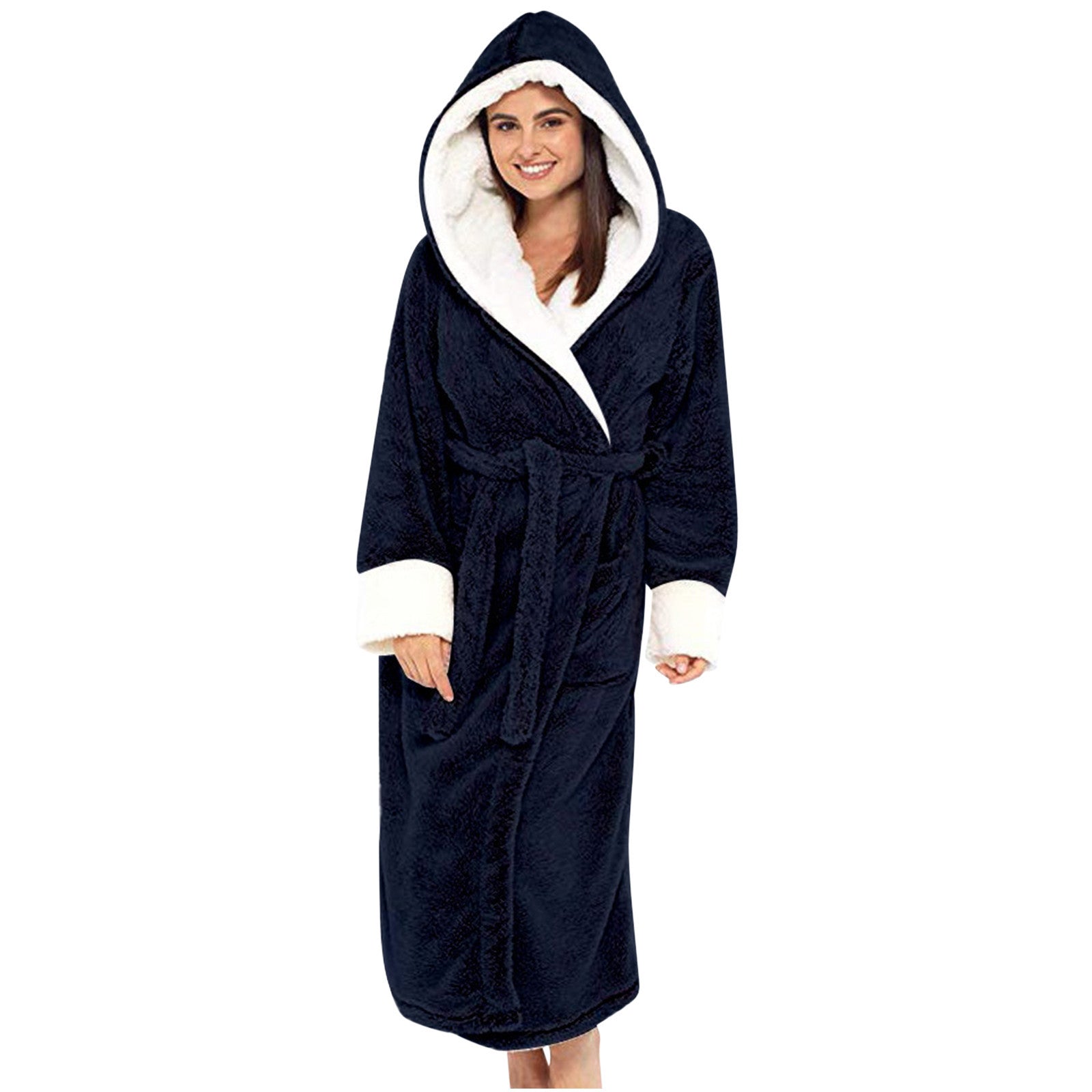 Damen Kuscheliger Fleece-Morgenmantel mit Kapuze und Gürtel Krohn-e