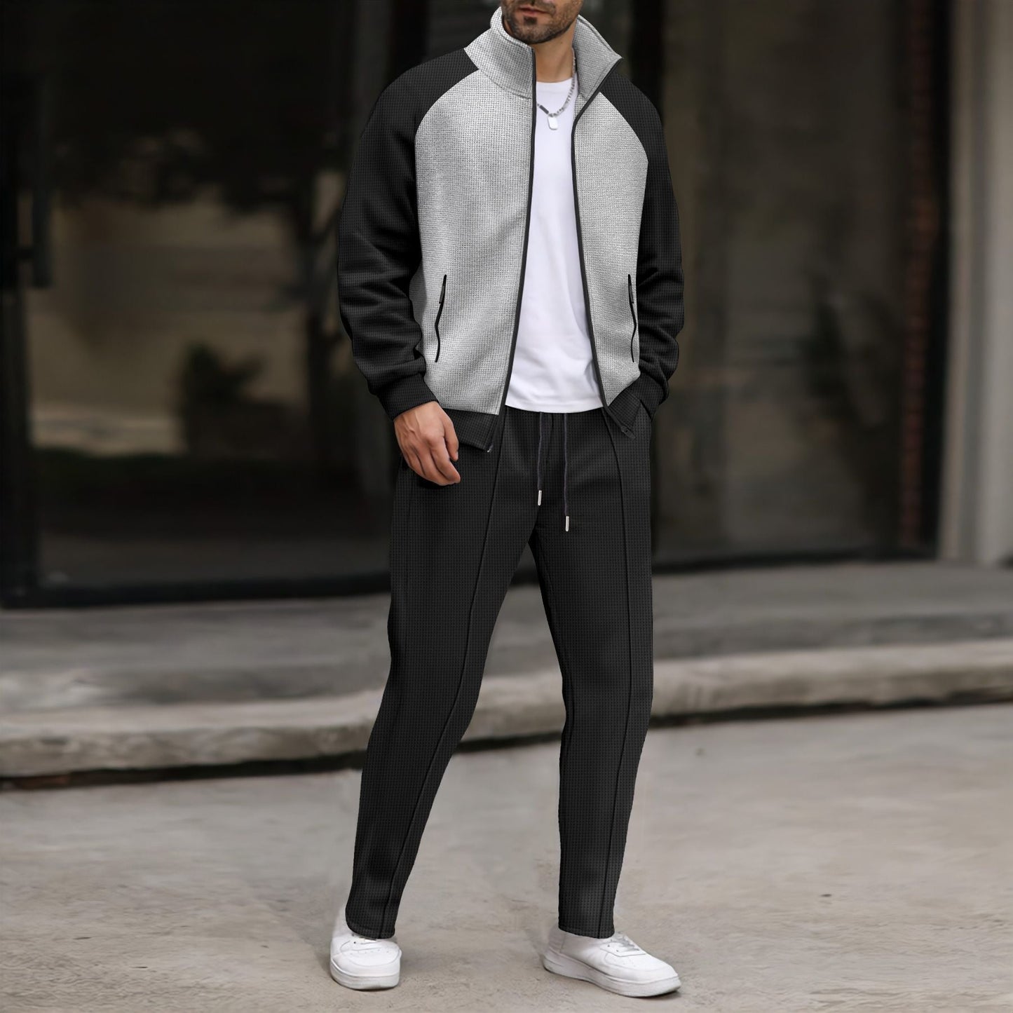 Herren sportliches Jacken- und Hose-Set mit strukturiertem Design Krohn-e