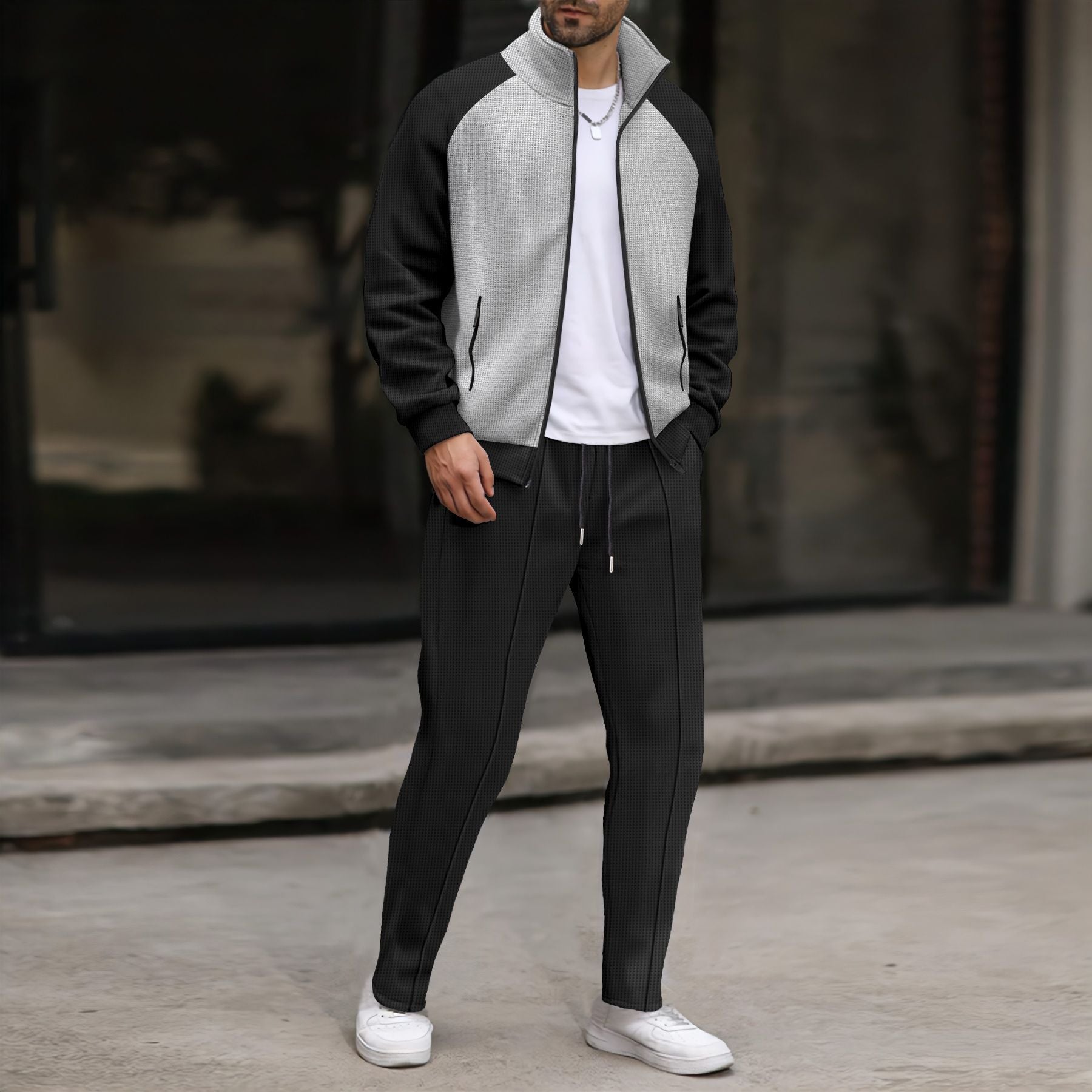 Herren sportliches Jacken- und Hose-Set mit strukturiertem Design Krohn-e