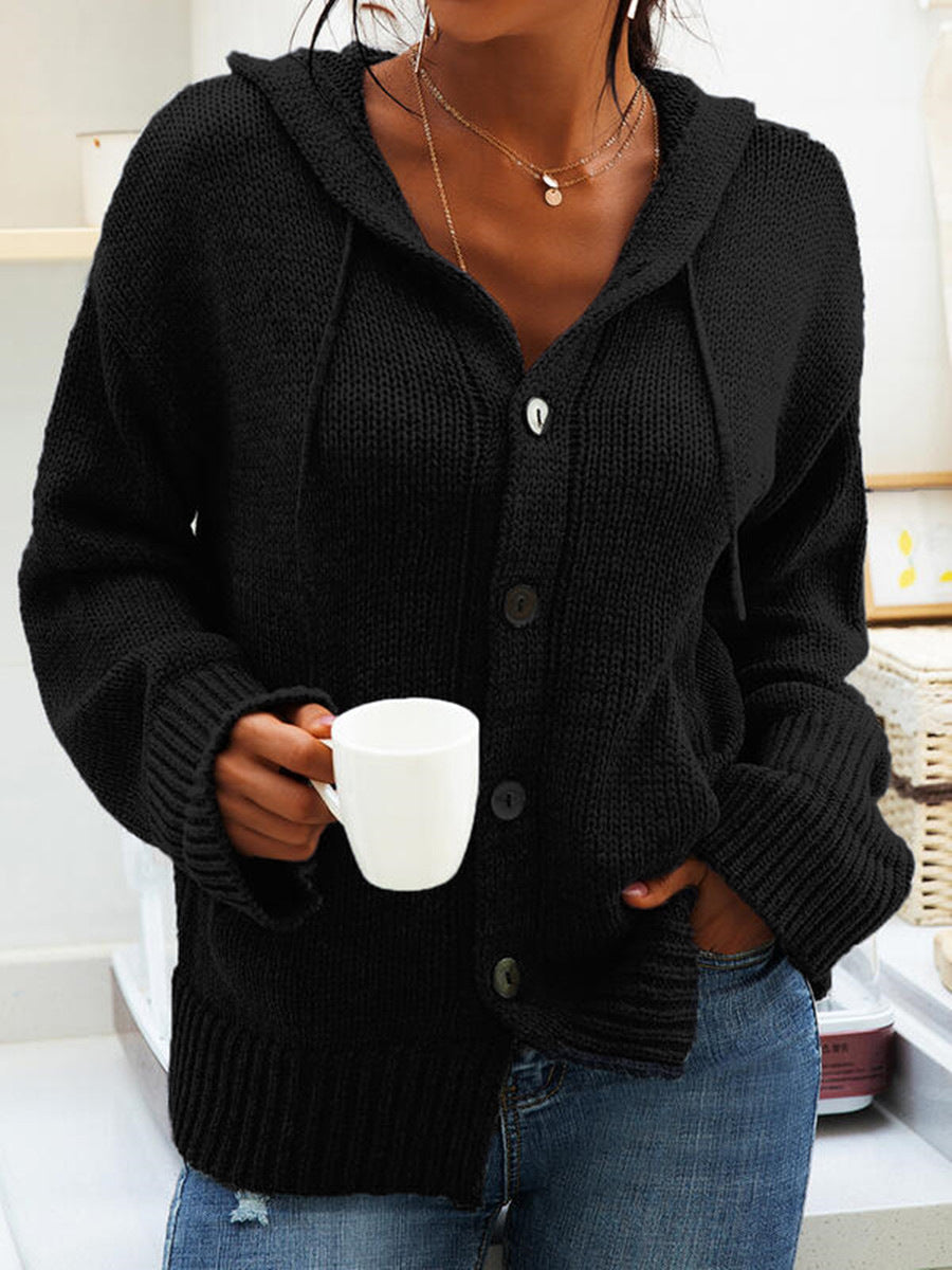 Damen Grober Strickcardigan mit Kapuze und praktischen Taschen Krohn-e