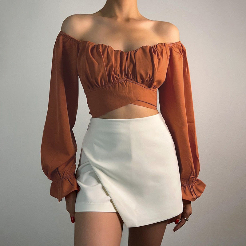 Damen Off-Shoulder Bluse mit Raffung und langen Ärmeln Krohn-e