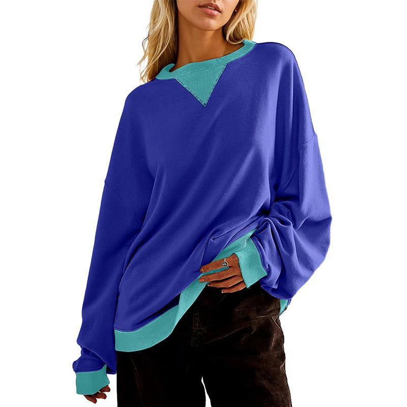 Damen lässiges Sweatshirt mit V-Ausschnitt und Kontrastbündchen Krohn-e