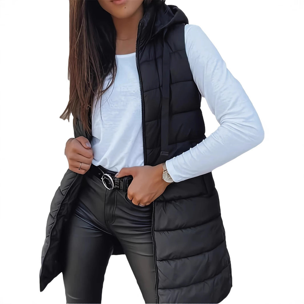Damen Stylische gesteppte Weste mit Kapuze und langen Schnitt Krohn-e