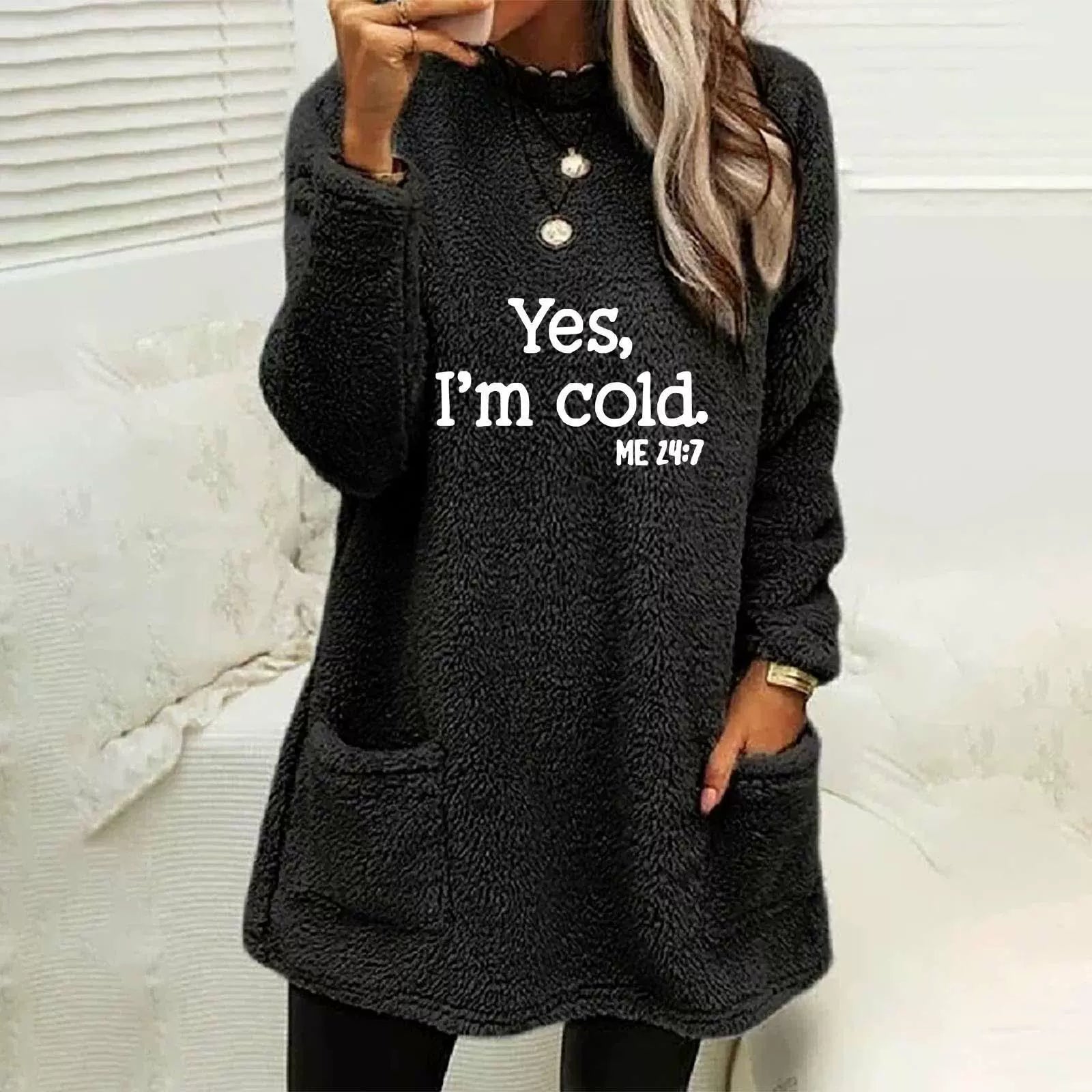 Krohn-e | Übergröße Sweatshirt Doppelseitiges Fleece Buchstabenprint Seitentaschen Langarm