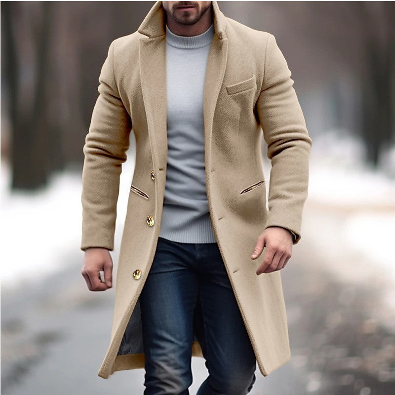 Herren eleganter Wollmantel mit schmalem Schnitt und goldenen Knöpfen Krohn-e