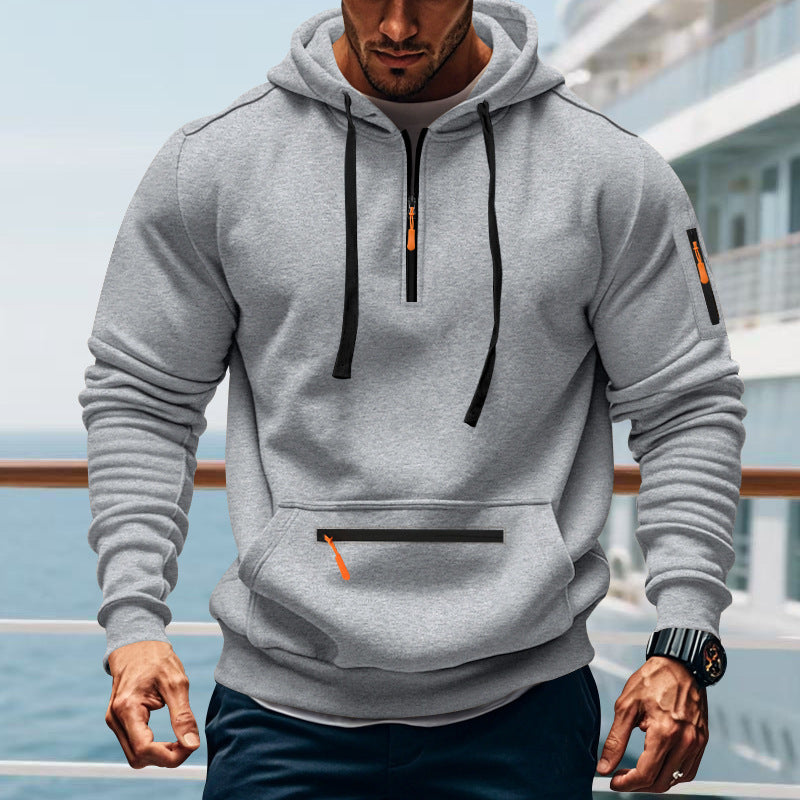 Herren sportlicher Kapuzenpullover mit praktischem Zwei-Wege-Reißverschluss und seitlichen Taschen Krohn-e