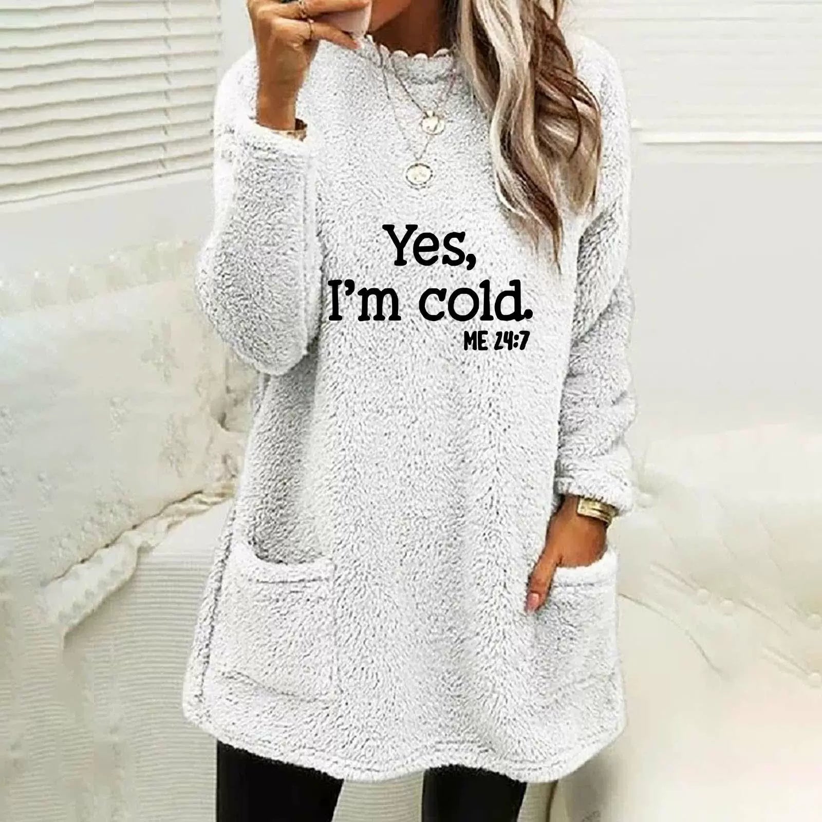 Krohn-e | Übergröße Sweatshirt Doppelseitiges Fleece Buchstabenprint Seitentaschen Langarm