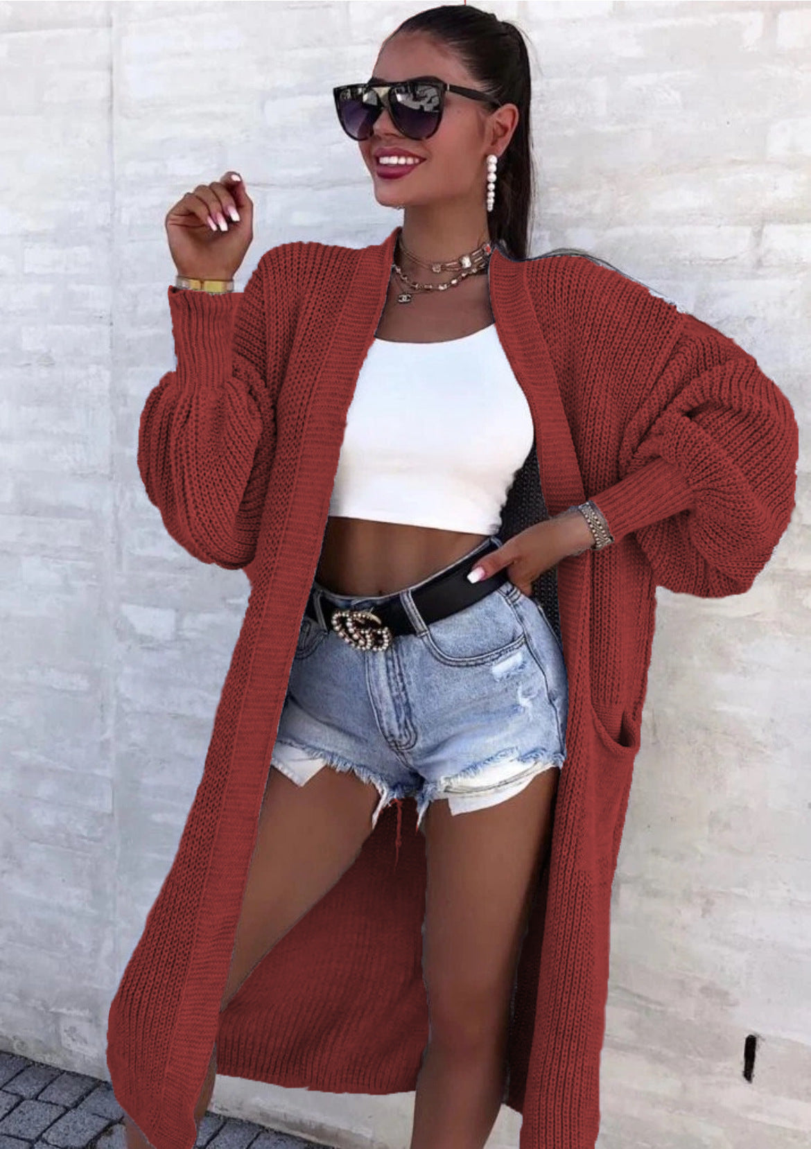 Damen Strickmantel mit weitem Schnitt und tiefen Taschen Krohn-e