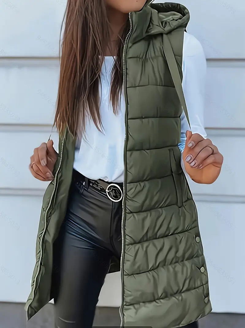 Damen Stylische gesteppte Weste mit Kapuze und langen Schnitt Krohn-e