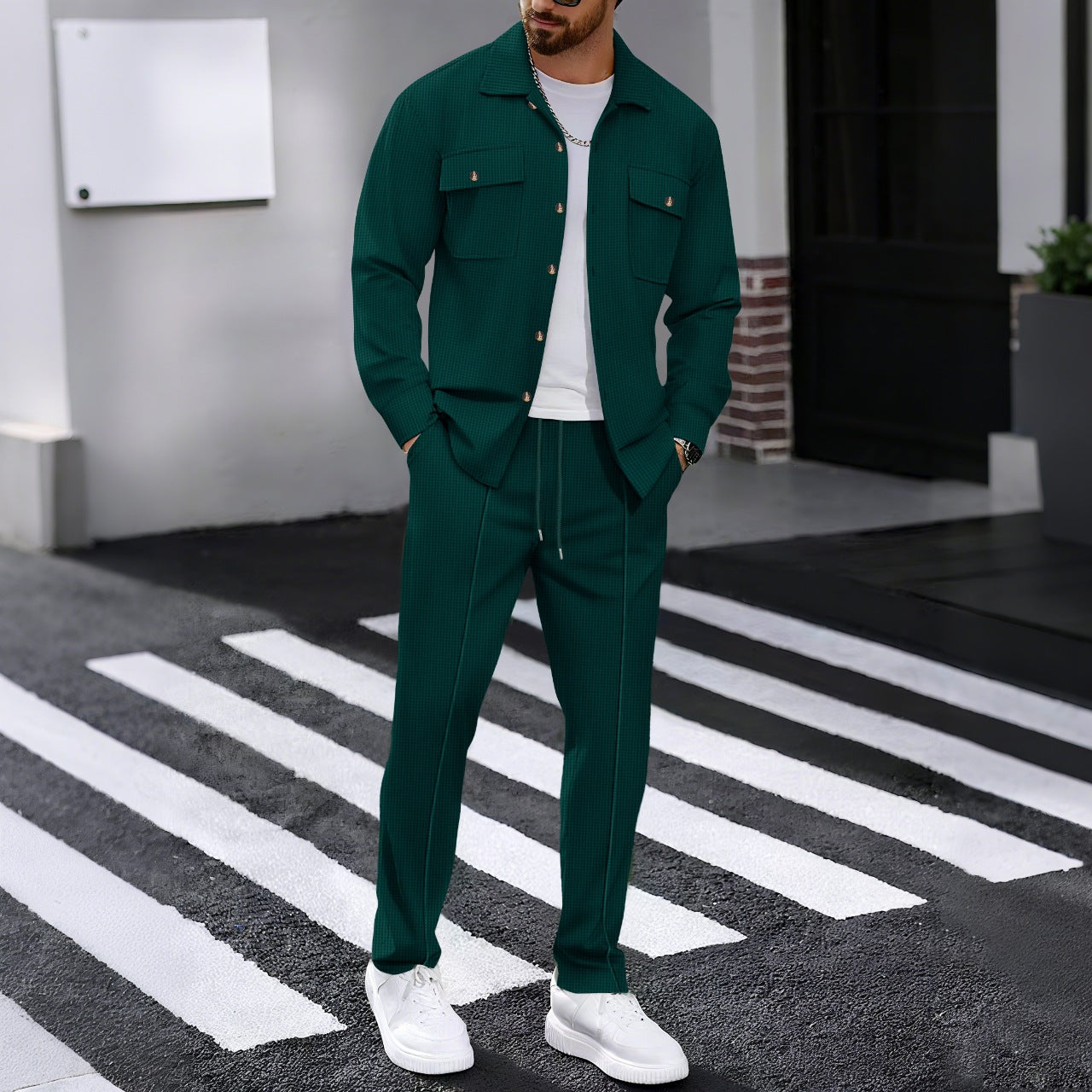 Herren modisches Freizeit-Set mit strukturierter Jacke und bequemen Hosen Krohn-e