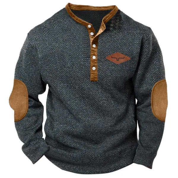 Herren modischer Pullover mit Kontrastkragen und Ellbogenpatches Krohn-e