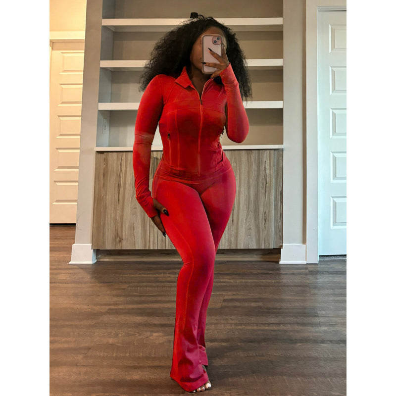 Damen figurbetonender Jumpsuit mit Hochkragen und durchgehendem Reißverschluss Krohn-e