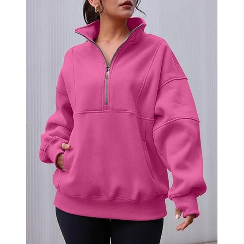 Damen Sweatshirt mit halbem Reißverschluss und oversized Schnitt Krohn-e