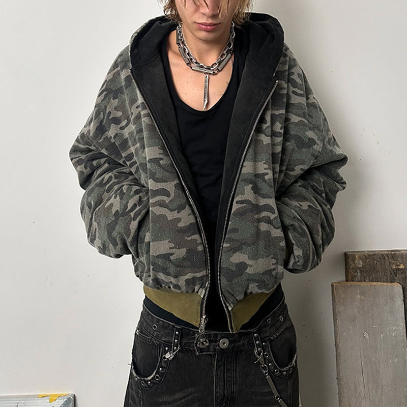 Damen Oversized Camouflage-Jacke mit Kapuze und Reißverschluss Krohn-e