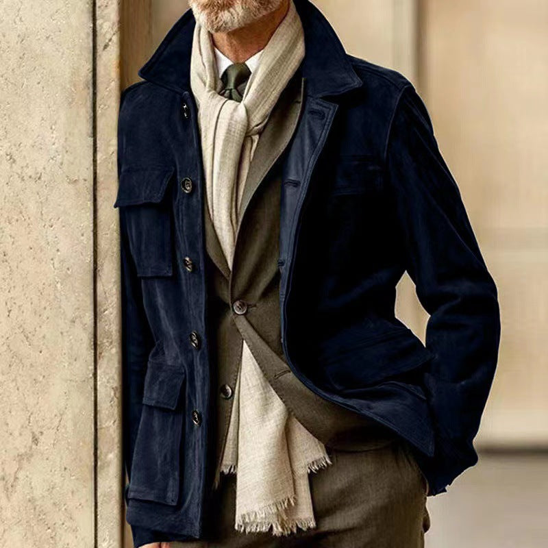 Herren Suede Utility Jacke mit praktischen Taschen und modernem Schnitt Krohn-e
